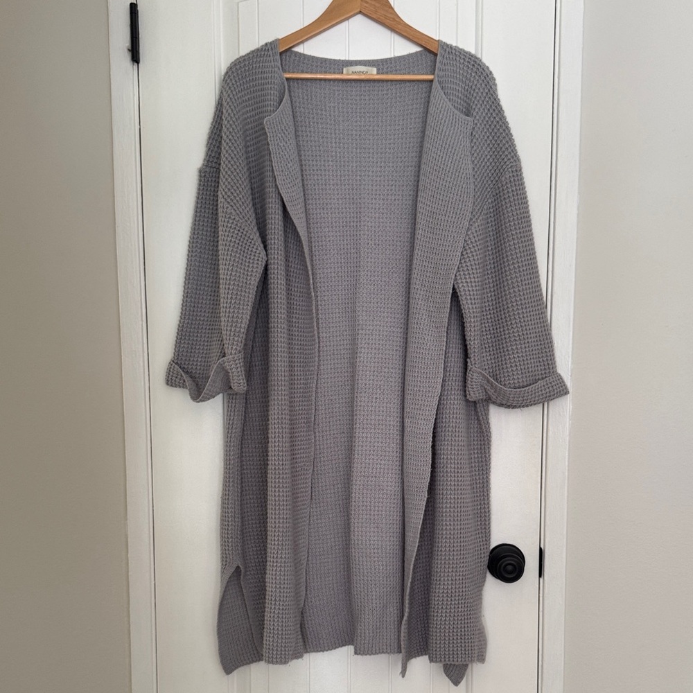 Naning9 Korean Oversized Light Gray Waffle Knit Cardigan